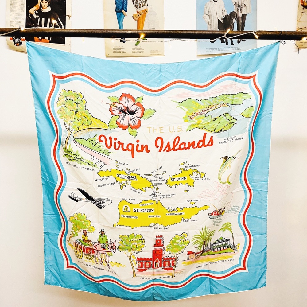 Huge Vintage 60’s Virgin Islands Travel Scarf
